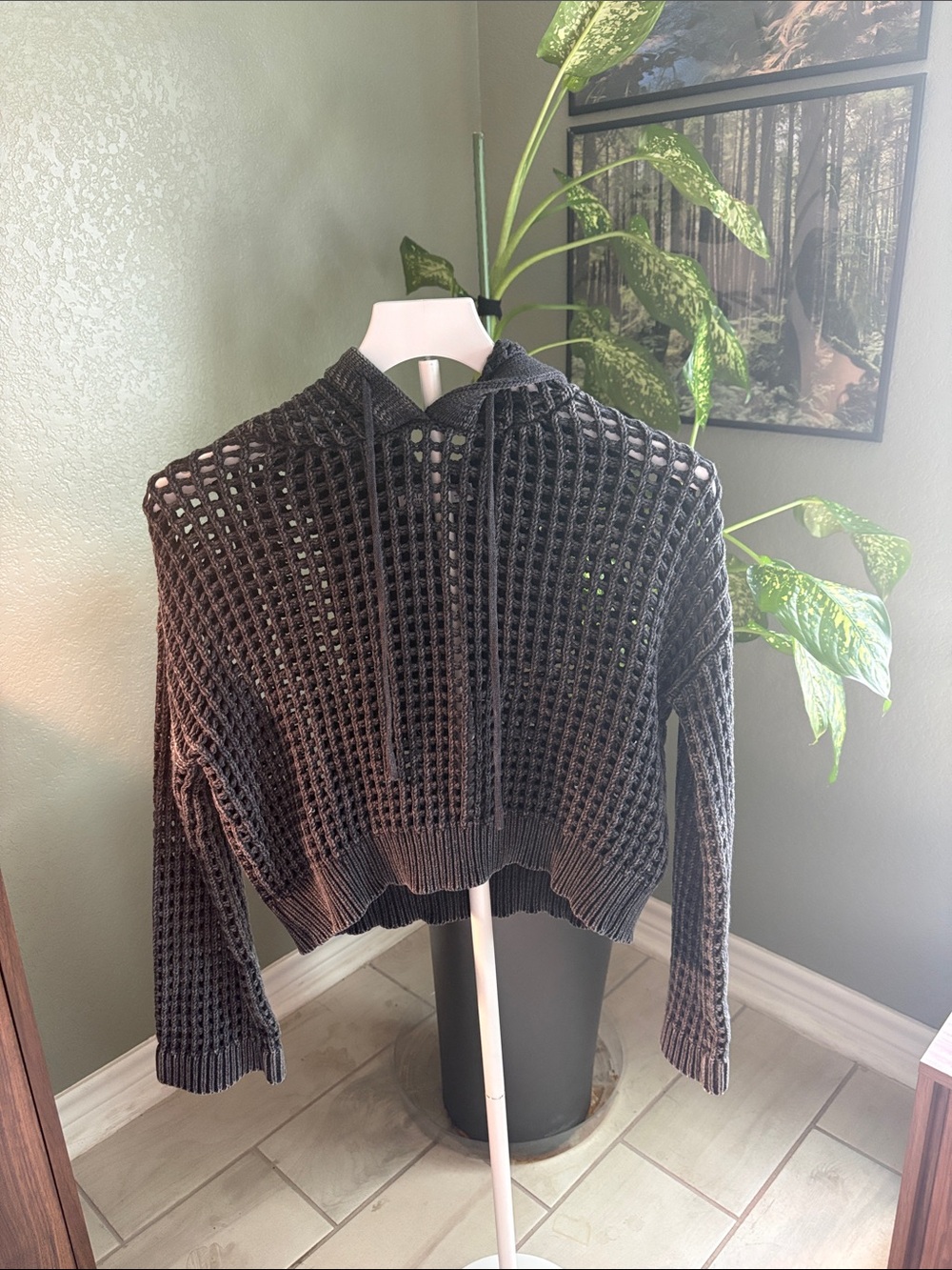 Arizona Jean Company Charcoal Open-Weave Hoodie Sweater